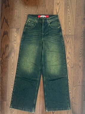Jaded London l Wide-Leg Washed Green Tin Jeans